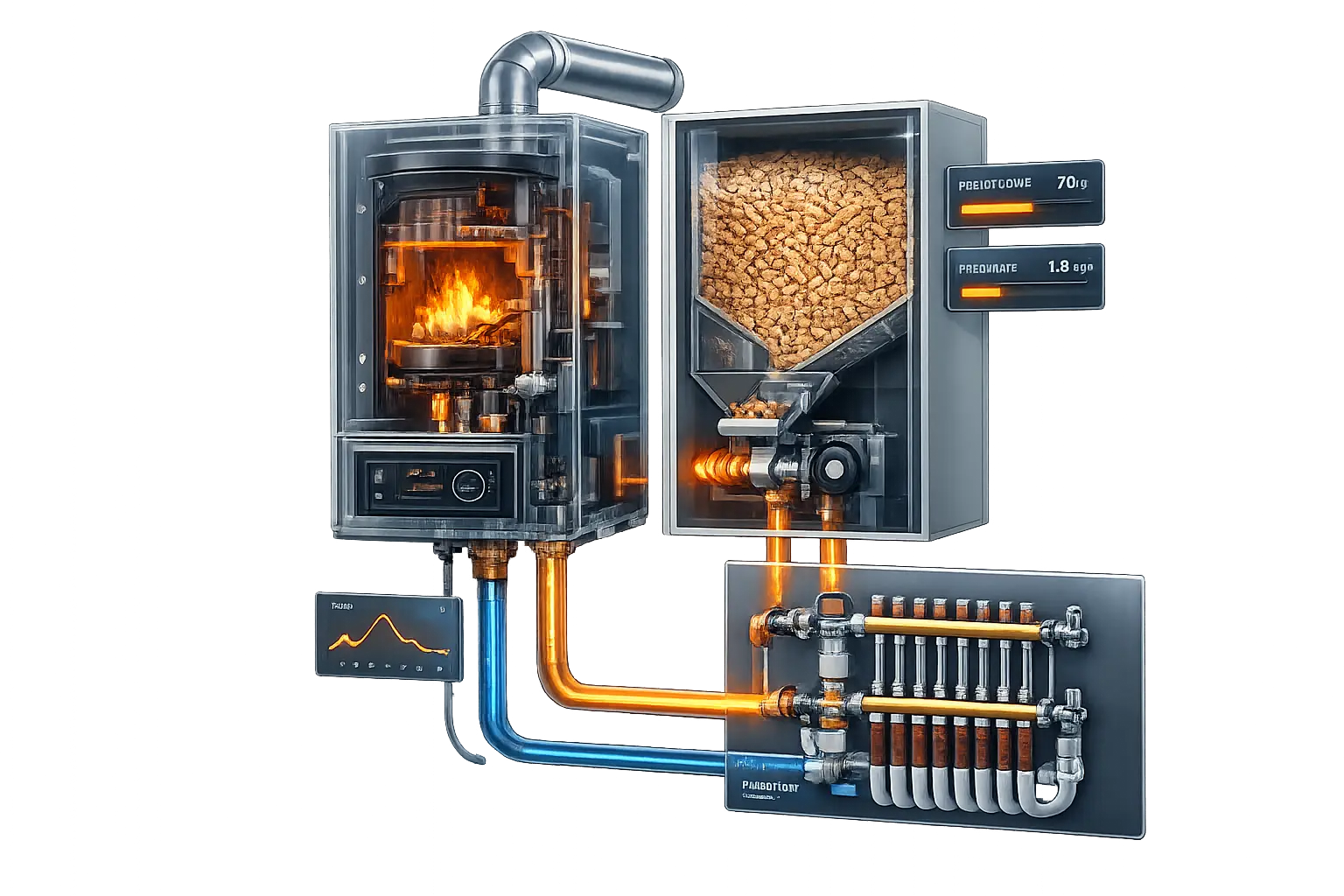 Chaudière pellets — installation MTC Chauffage Liège, Belgique
